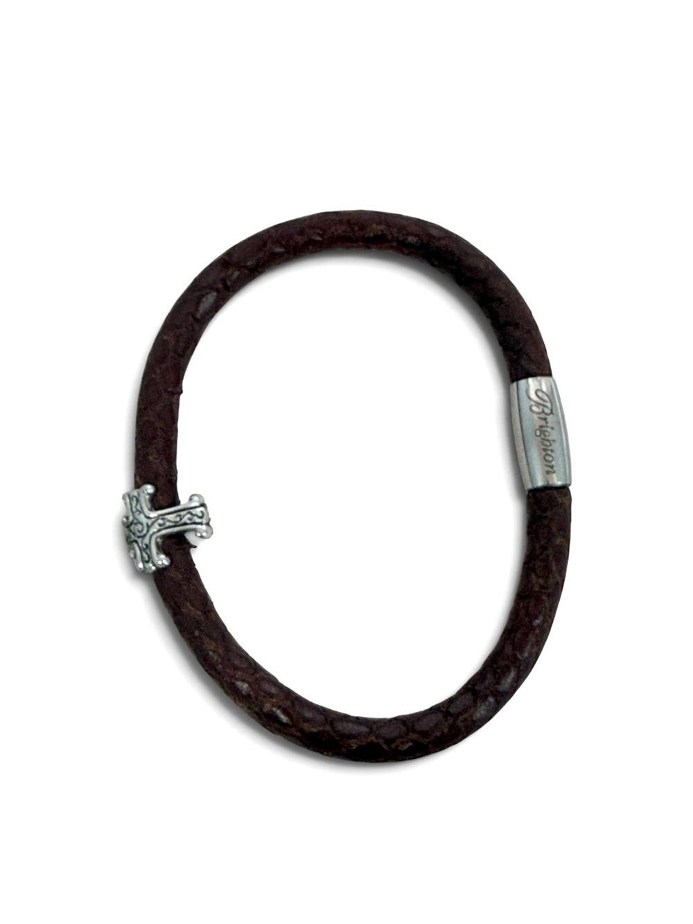 Brighton brown leather charm bracelet featuring silver-tone magnet cross charm